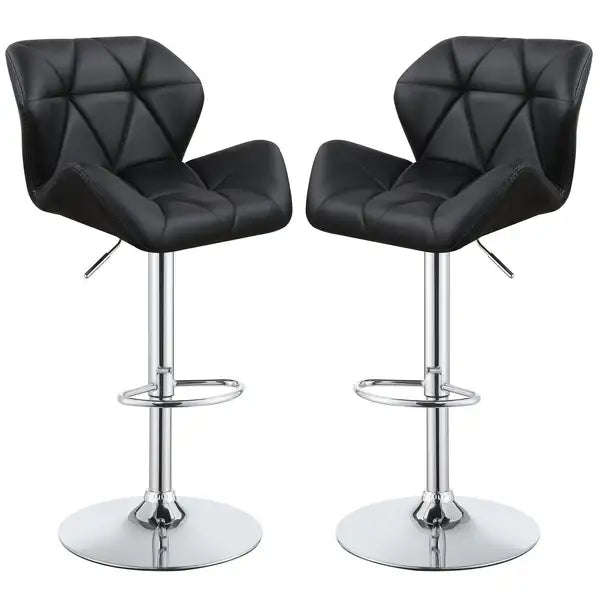 Adjustable Diamond Bar Stools with Chrome Base, Black (Set of 2) - Minihomy