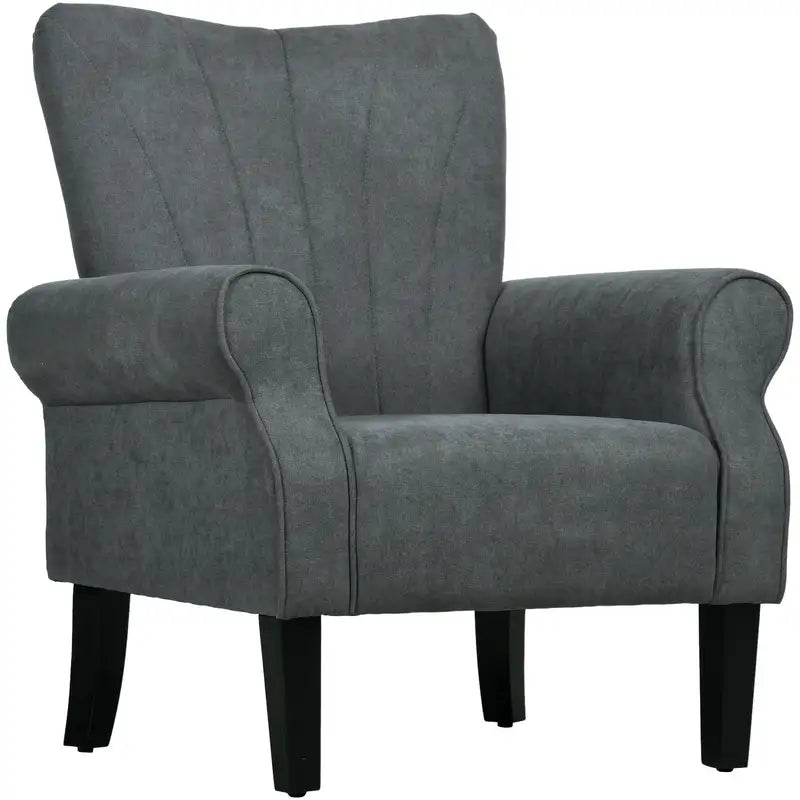 Mid-Century Modern Accent Chair - Dark Gray Fabric Armchair with Wood Legs