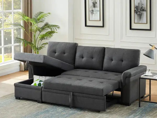 Hunter 84" Reversible Sleeper Sectional Sofa w/ Storage Chaise - Dark Gray Linen