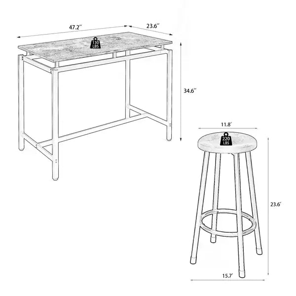 5-Piece Kitchen Counter Height Table Set with 4 Stools - Bar Table and Stools - Minihomy