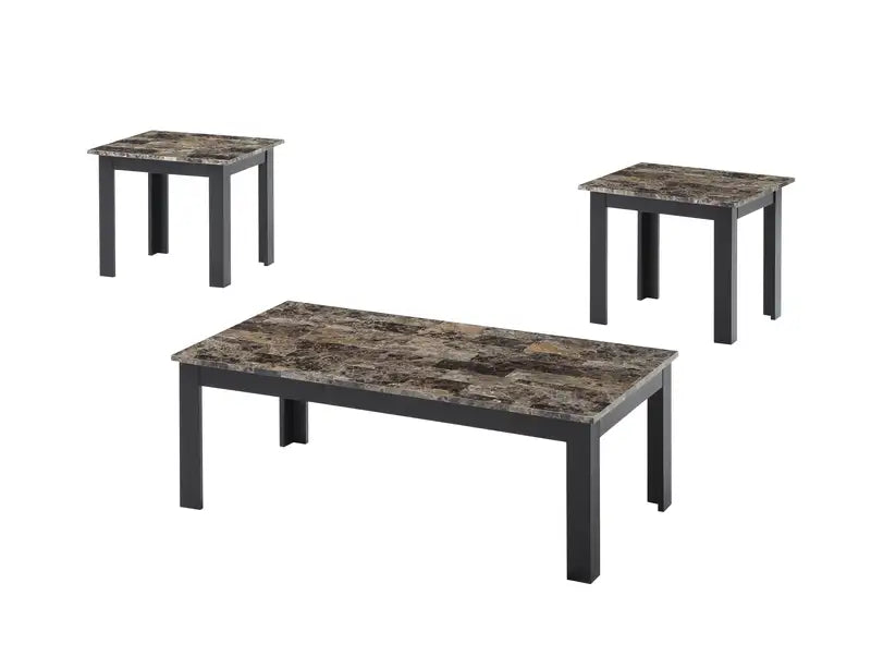 Brown Faux Marble Top Coffee Table Set - 3 Piece Wood Accent Tables