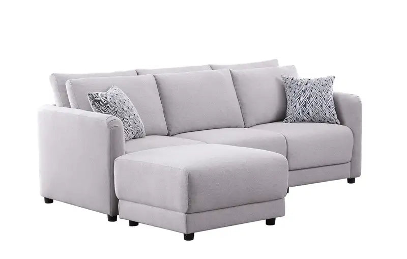 Penelope Linen Sofa & Ottoman: 85.5", Light Gray, Pillows Included