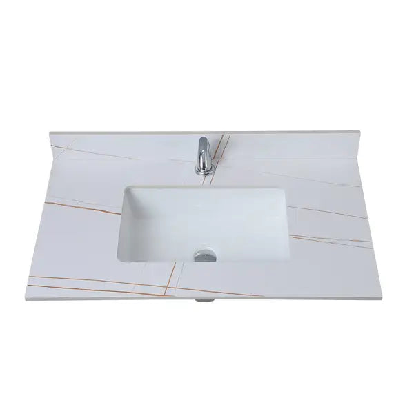 37 Inch Bathroom Vanity Top with Undermount Sink, Stone White Gold, Single Faucet Hole