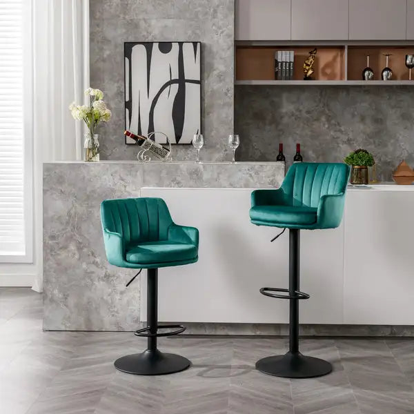 Adjustable Bar Stools with Backrest & Footrest - Set of 2 - Green Counter Height Bar Chairs for Kitchen, Pub - Minihomy