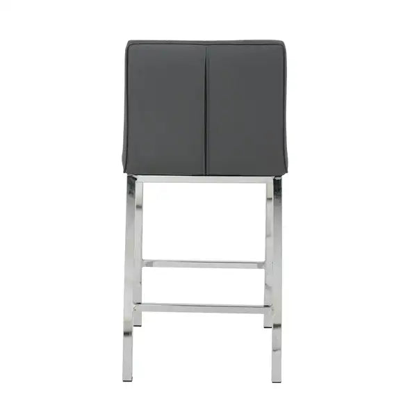 Modern Grey PU Leather Counter Stools with Electroplated Legs (Set of 2) - Bar & Kitchen Chairs - Minihomy