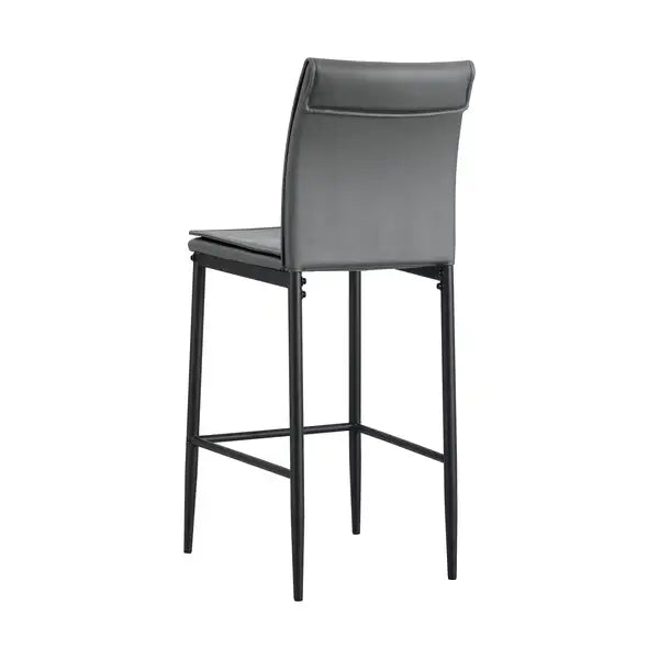 Grey Leather Bar Stools - Counter Height Dining Chairs (Set of 2) - Minihomy