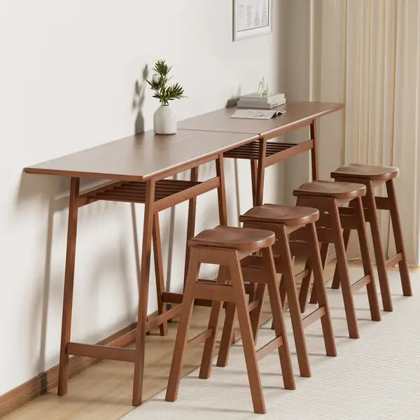 Retro Pub Dining Set with Stackable Bar Stools & Shelf for Small Spaces