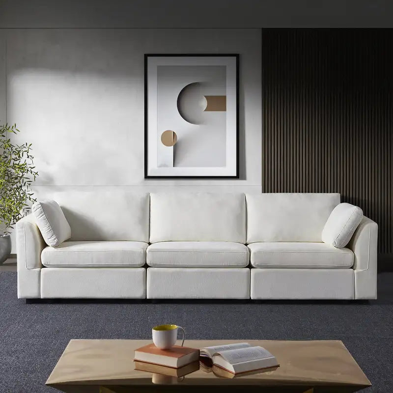 White Chenille Modular Sofa: Simple, Soft, Knock-Down Design