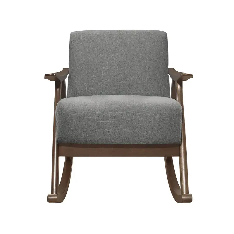 Gray Fabric Rocking Chair - Modern Dark Walnut Wood Frame