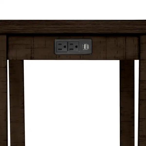 4-Piece Rustic Counter Height Dining Set with Stools & Socket - Brown - TOPMAX - Minihomy