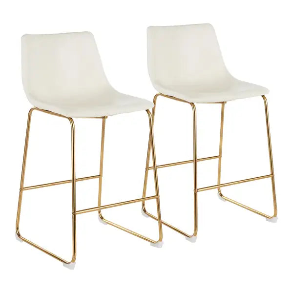 LumiSource Duke Gold Metal & White Faux Leather Counter Stools (Set of 2)