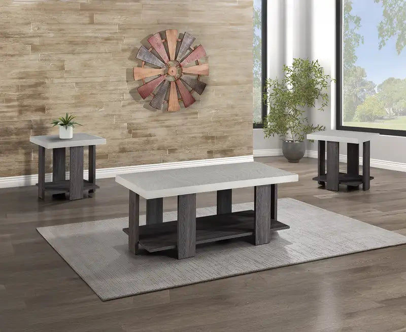 Gray 3-Piece Wooden Cocktail Table Set: Coffee & End Tables