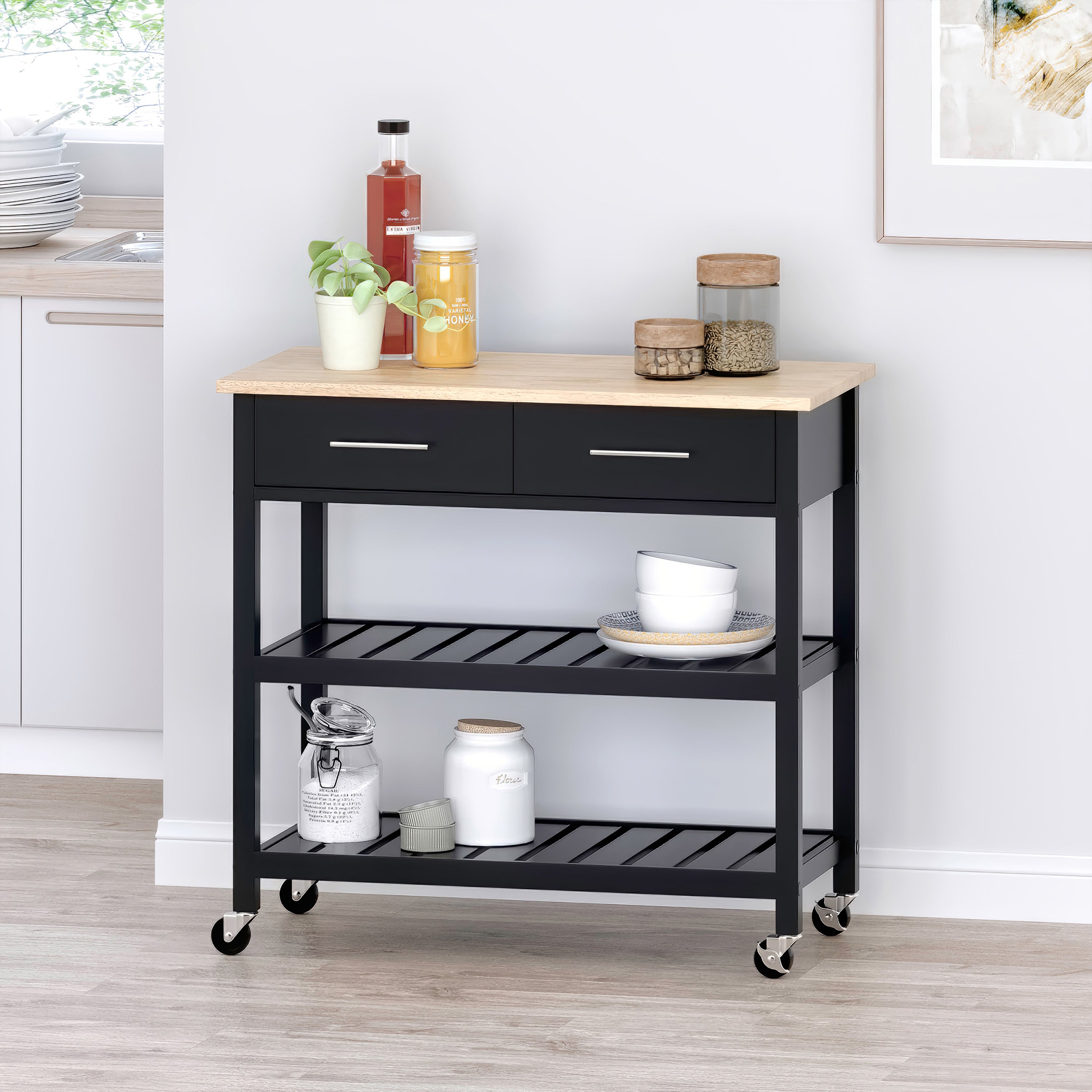 Kitchen Cart: Rolling Storage Cart with Shelves & Drawer for Kitchen, Dining Room, Living Room