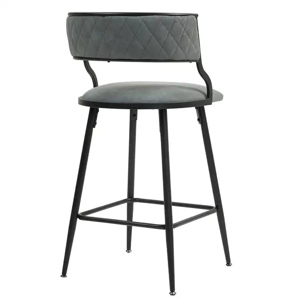 Grey Counter Height Bar Stools - 26" PU Leather Seat & Black Base - Minihomy