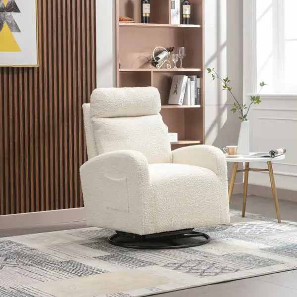 White Teddy Upholstered Swivel Glider Rocking Chair - Nursery