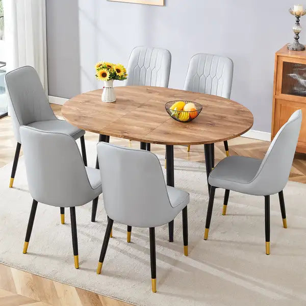 Extendable Dining Table Set with 6 Chairs - Modern Wood MDF, Telescopic Design