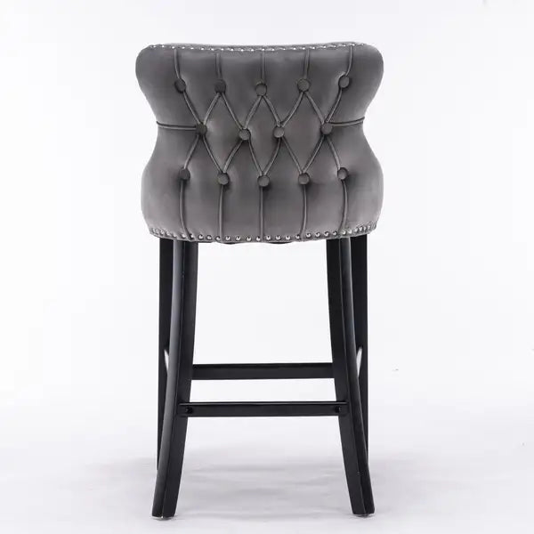 Gray Velvet Wingback Barstools Set of 4 with Button Tufted & Chrome Nailhead Trim - SW1824GY - Minihomy