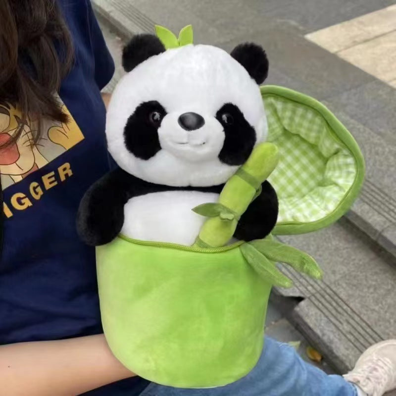 Adorable Simulated Bamboo Tube Flower Panda Pillow