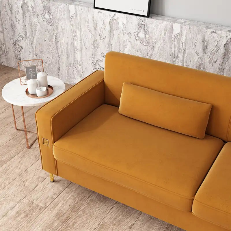 Luxury Velvet Sofa with Gold Accents | Modern 3-Seater Couch