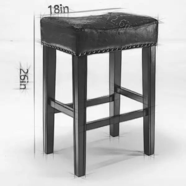 Black Farmhouse Counter Height Bar Stools (Set of 2) - 26" Backless Faux Leather Kitchen Island Chairs - Minihomy