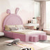 Full Size Upholstered Rabbit Bed with Storage Stools, Pink Velvet Platform Bed with Ears Headboard - Minihomy