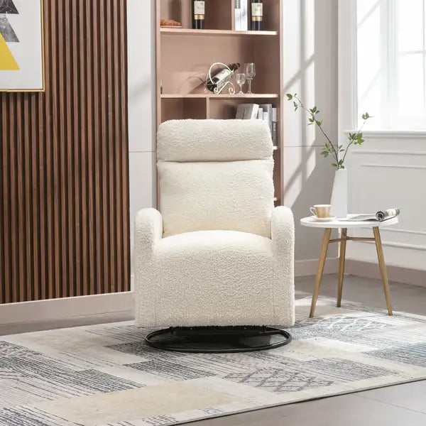 White Teddy Upholstered Swivel Glider Rocking Chair - Nursery