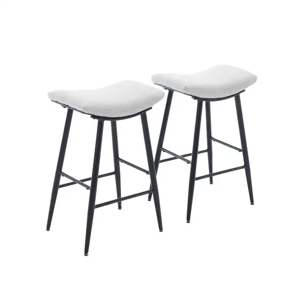 Modern Linen Bar Stools Set of 2, Armless Counter Height, Beige Gray & Pale Blue - Minihomy