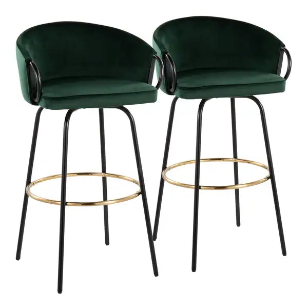 LumiSource Claire Emerald Green Velvet Barstools - Set of 2