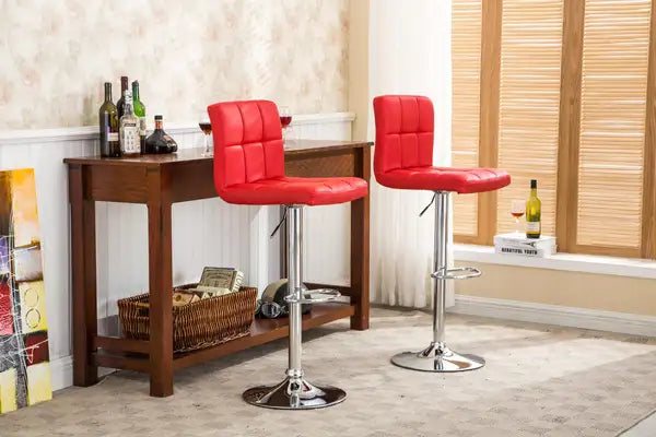 Red Faux Leather Swivel Bar Stools with Hydraulic Lift (Set of 2)