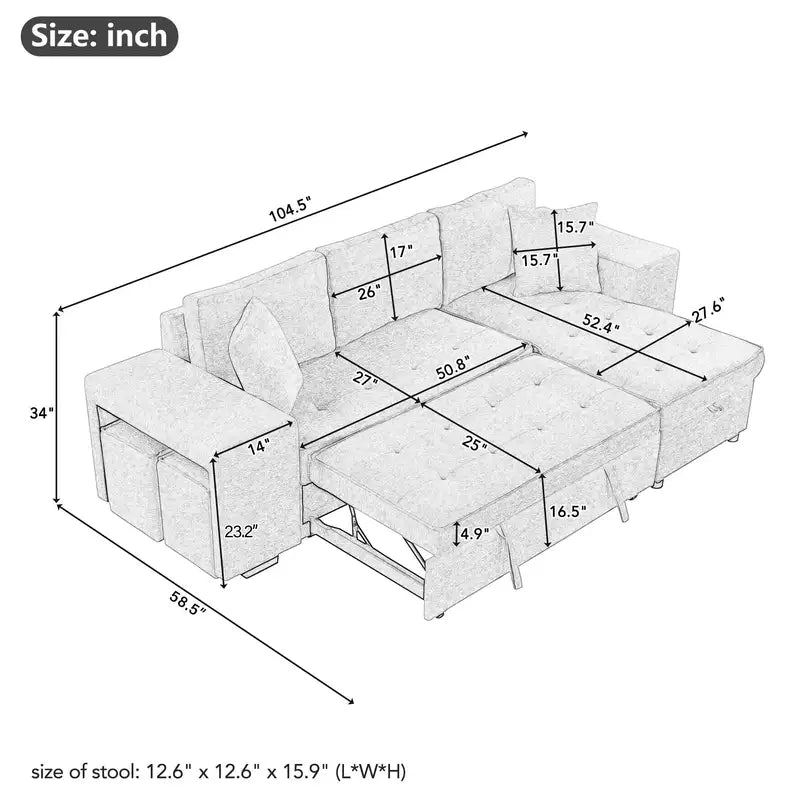 Reversible L-Shaped Sectional Sofa with Sleeper, Storage & Ottomans - Charcoal