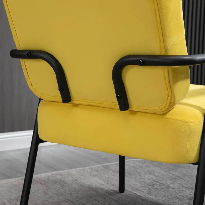 Yellow Velvet Accent Chair: Modern Upholstered Armchair with Steel Legs