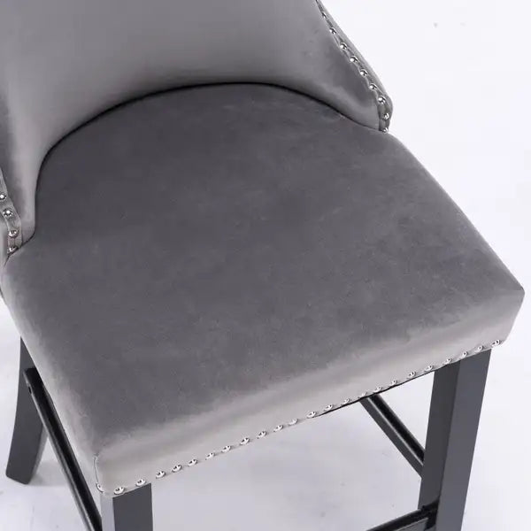 Gray Velvet Wingback Barstools Set of 4 with Button Tufted & Chrome Nailhead Trim - SW1824GY - Minihomy