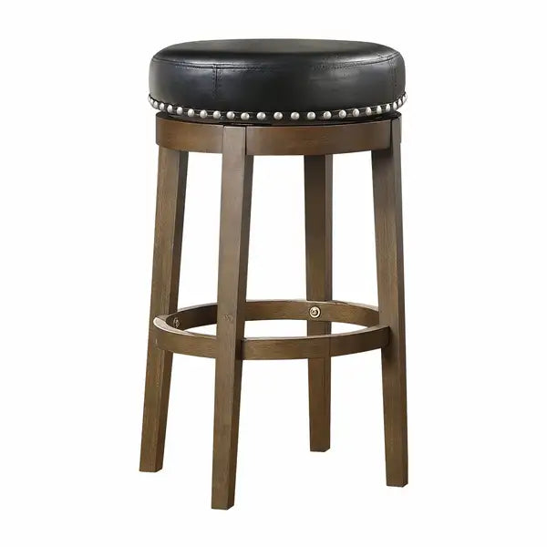 Black Faux Leather Swivel Bar Stools (Set of 2) - Brown Wood Frame