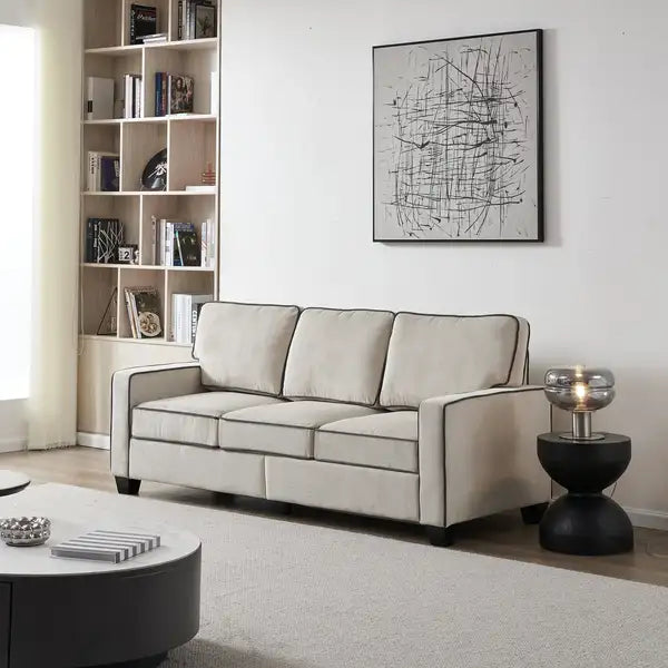 Beige Corduroy Sofa with Storage - Living Room Furniture