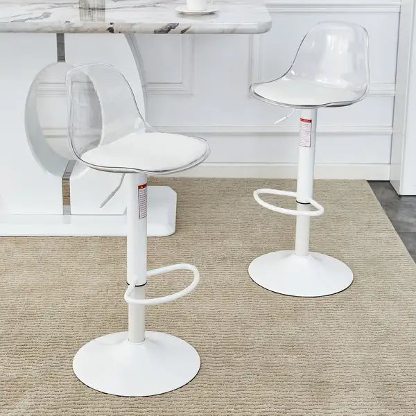 Set of 2 Modern Bar Chairs & Stools - Swivel, Adjustable, PU Seats, PET Backrest - Restaurant, Bar, Front Desk