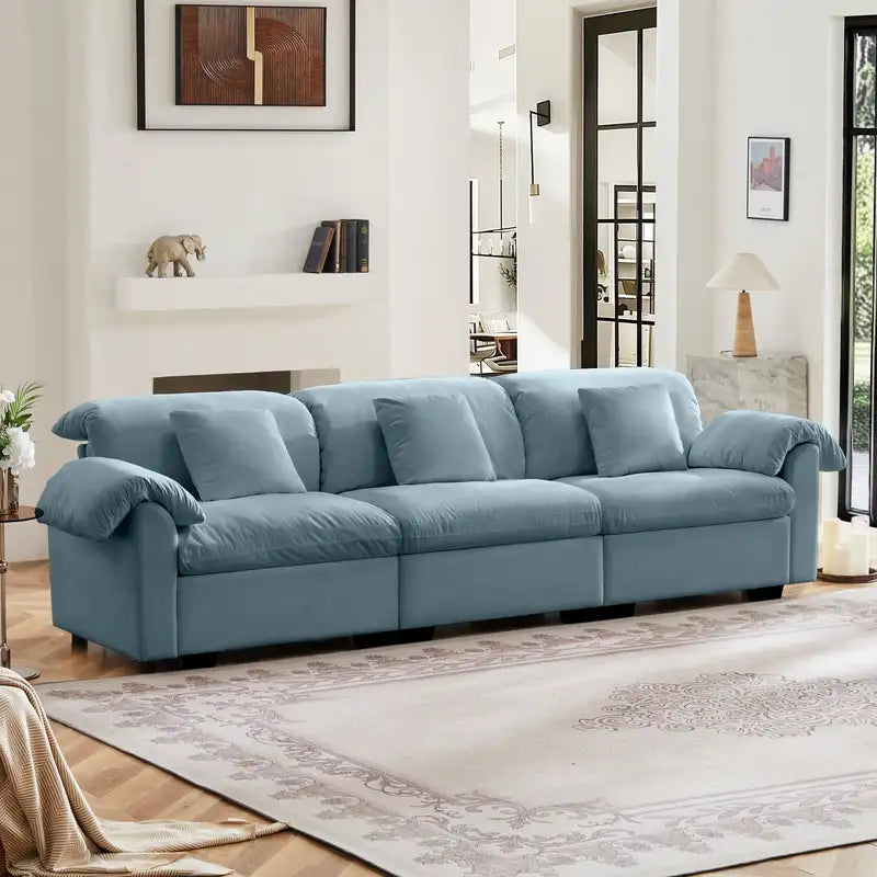 Extra Large Velvet 3-Seat Sofa with Storage & Deep Seating