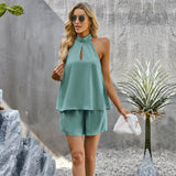 European and American Style Summer Elegance Sleeveless Top and Shorts Two-Piece Set