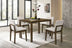 5 Piece Dark Walnut Dining Set with Beige Fabric Chairs - Rubberwood Veneer - Minihomy