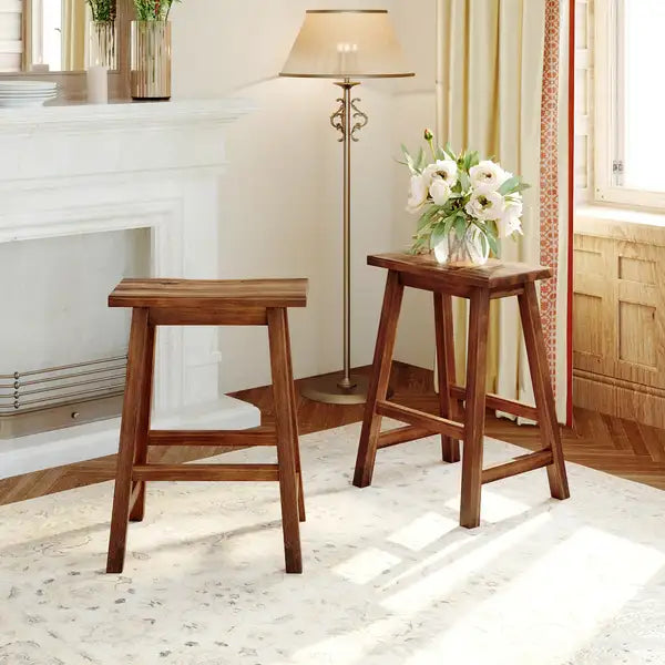 Rustic Farmhouse Counter Height Stools (Set of 2) - Walnut Wood, Small Space Dining