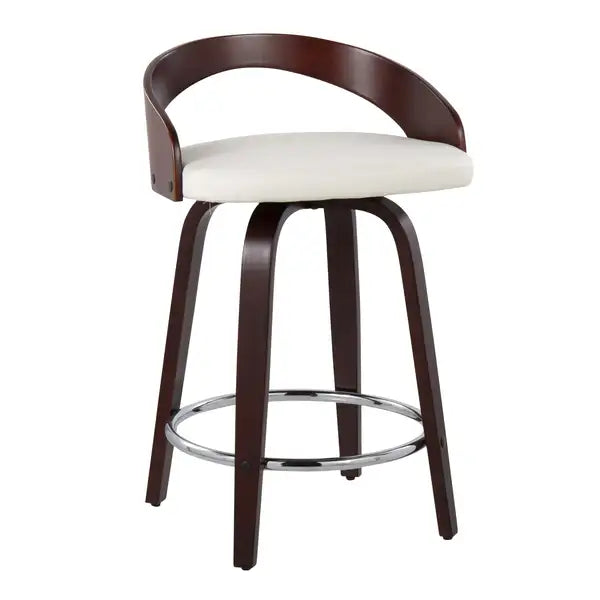 LumiSource Grotto Swivel Counter Stools - Cherry & White Faux Leather (Set of 2)