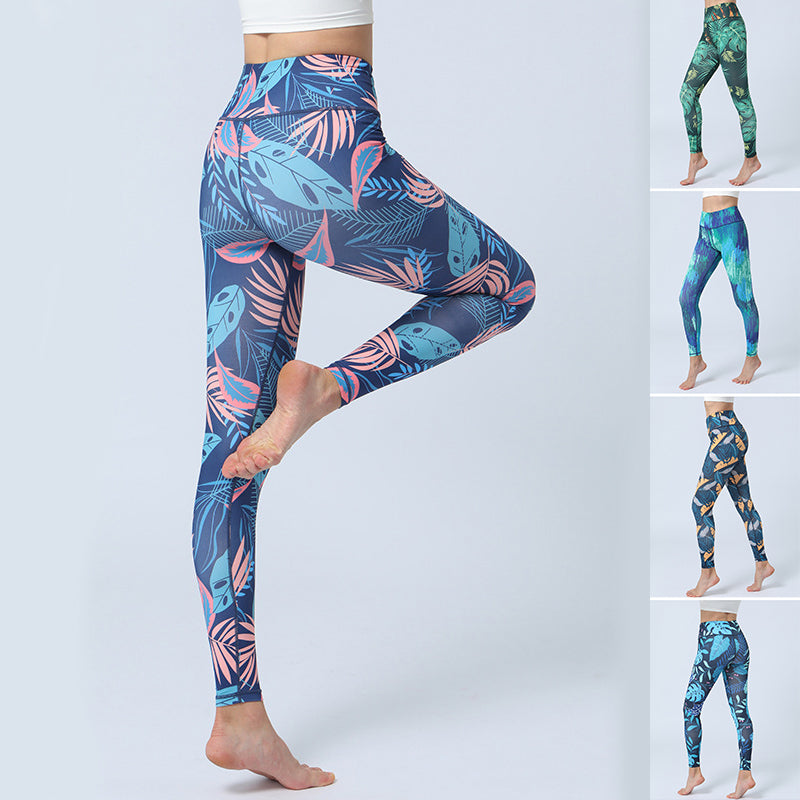 Leaves Printed Yoga Pants Women's High Waist Hip Lifting Leggings