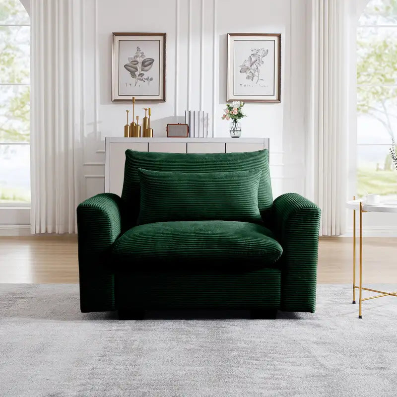 Green Corduroy Deep Seat Sofa Chair with Pillow - Living Room Accent