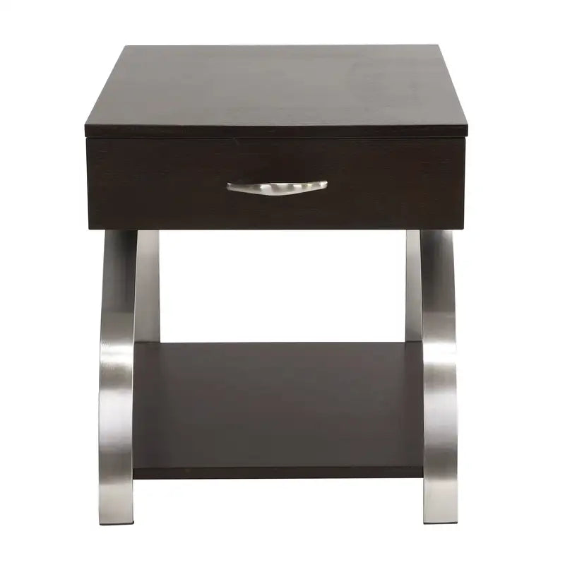 Espresso End Table with Drawer & Shelf - Modern Wood Side Table