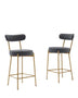 Gold Bar Stools Set of 2, 25" Counter Height Upholstered Sherpa Stools with Backs - Minihomy