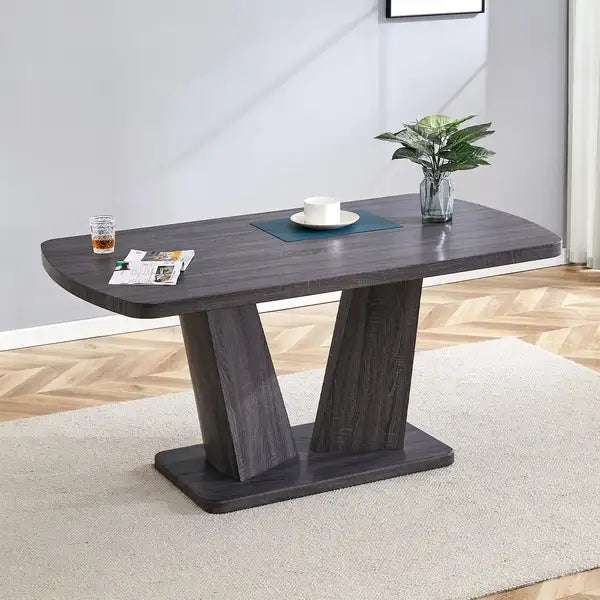 Modern Dining Table with 63" Rectangle Top & V-Shape MDF Base for Kitchen, Dining Room