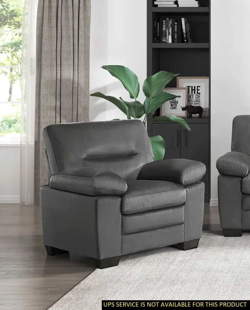 Modern Dark Gray Plush Upholstered Chair - Comfortable Living Room Seating