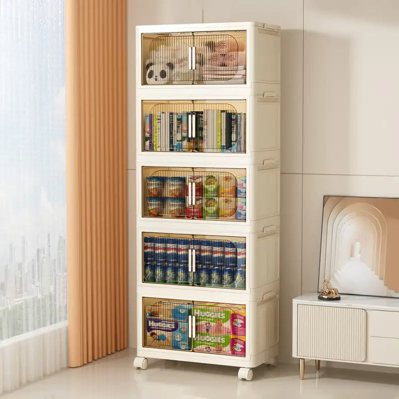 Collapsible 5-Tier Storage Cabinet with Wheels & Magnetic Door - 19.69" Wide