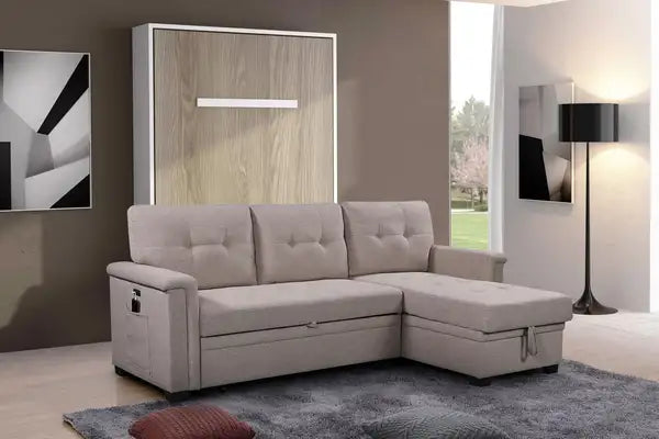 Ashlyn Reversible Sleeper Sectional Sofa - 84", Gray, Storage, USB