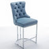 Modern Velvet Bar Stools Set of 2, Light Blue - Counter Height, Button Back & Rivet Trim, Chromed Metal Base - Minihomy