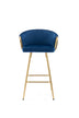 26 Inch Velvet Bar Stools Set of 2, Chrome Footrest, Golden Legs, Blue - Minihomy